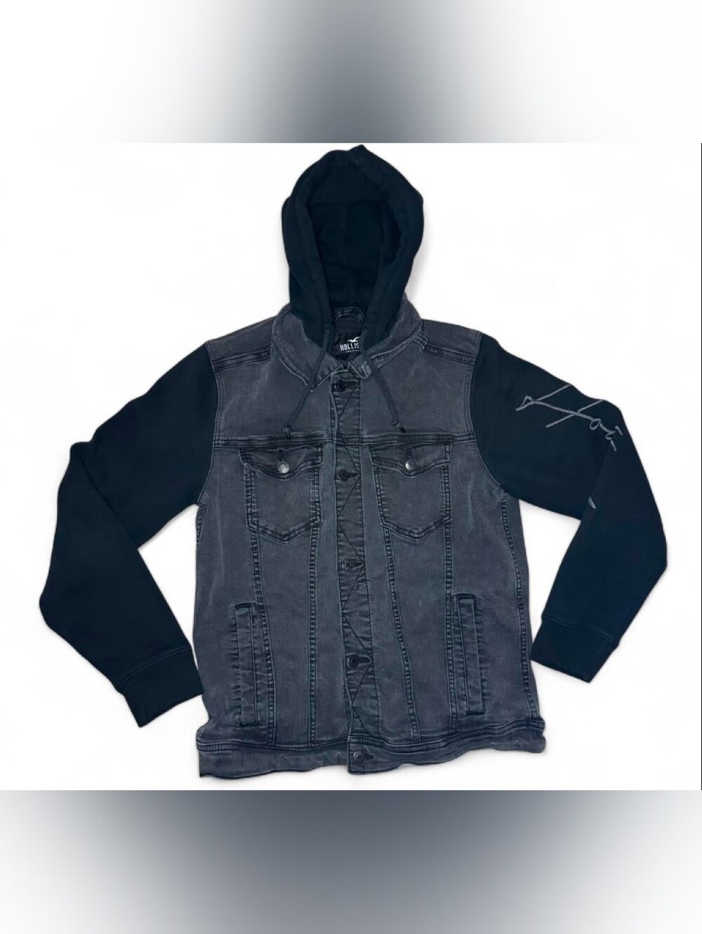 Hollister Black Hooded Denim-Front Jacket